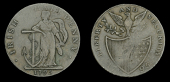 Co Dublin, Dublin, Lutwyche’s mule Halfpenny, Hope standing, leaning on anchor, rev. arms and crest of the United...