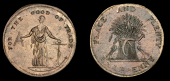 Co Dublin, Dublin, Prattent’s mule Halfpenny, from the same obv. die as previous, rev. wheatsheaf and doves, edge...