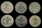 Co Dublin, Dublin, Prattent’s mule Halfpence (3), 1795 (2), Prince of Wales’ crest, revs. crowned head crest,...