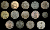 Unlocalised issues, Kempson’s Erskine and Gibbs Halfpence (3), 9.45g/12h (DH Middlesex 1011), 9.24g/12h, 9.14g/12h...