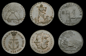 Unlocalised issues, Spence’s mule Halfpence (3), heads of William Pitt and Charles Fox conjoined, rev. Cain...