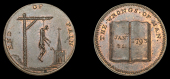 Unlocalised issues, Spence’s mule Farthing, man hanging from gibbet to right, rev. open book, edge plain, 3.80g/7h...