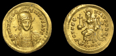 Roman Imperial Coinage, Theodosius II, Solidus, Constantinople, c. 430-40, d n theodosivs p f avg, helmeted and...