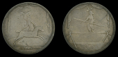 Outside London and Travelling Circuses, Bannister’s Travelling Circus, brass [c. 1810], man standing on the back...
