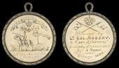 Loyal Islington Cavalry 1800, engraved circular gold medal with wreath border, 52mm.; Obv: Mounted officer advancing...