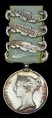 Crimea 1854-56, 3 clasps, Balaklava, Inkermann, Sebastopol (W. Johnson. 57th Regt.) officially impressed naming,...