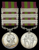 India General Service 1895-1902, 3 clasps, Punjab Frontier 1897-98, Samana 1897, Tirah 1897-98 (3035 Pte. B. Edwards...