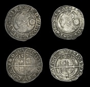 Elizabeth I (1558-1603), Fourth issue, Threehalfpence (2), both 1573, mm. eglantine (first over acorn on rev.), bust...