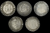 Elizabeth I (1558-1603), Sixth issue, Sixpences (5), 1582, mm. A (over bell on rev.), 2.82g/12h, 1583 (4), mm. A...