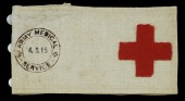 Army Medical Service, Dorset Voluntary Aid Brassard.
A very rare example in stiffened white linen, 355mm x 80mm,...