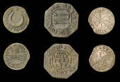 17th Century Tokens, LONDON (City), Half Moon Court [Aldersgate or Cheapside], W.H.B. at the halfe moon, Farthing,...