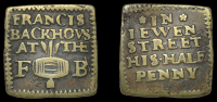 17th Century Tokens, LONDON (City), Jewin Street [Cripplegate], Francis Backhous, square Halfpenny, 1.90g/12h (N –; B...