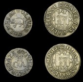 17th Century Tokens, LONDON (City), Moorgate, Oliver Holmes, Farthing, 1.01g/9h (N 7368; BW. 1967); John Randall,...