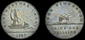 18th Century Tokens, HAMPSHIRE, Basingstoke, John Pinkerton, Mynd’s Shilling, 1789 [7 over 8], barge, rev....