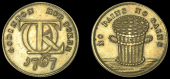 18th Century Tokens, KENT, Godington, John Toke II, brass hop token, 1767, monogram above date, rev. full basket...