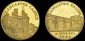 18th Century Tokens, LANCASHIRE, Lancaster, Abraham Seward, Penny, 1794, in gilt-copper, castle, rev. bridge, edge...