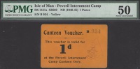 Peveril Internment Camp, 1 Penny, ND (1940), serial number B934, yellow card, Kneen signature at right, in PMG...