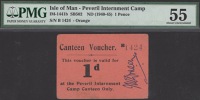 Peveril Internment Camp, 1 Penny, ND (1940), serial number B1424, orange-pink card, Kneen signature at right, in PMG...