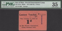 Peveril Internment Camp, 1 Penny, ND (1940), serial number B3468 orange-pink card, ‘DETAINEES A/c’ stamp at...