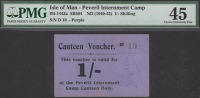 Peveril Internment Camp, 1 Shilling, ND (1940), serial number D19, purple card, Kneen signature at right, in PMG...