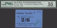 Peveril Internment Camp, 2 Shillings and 6 Pence, ND (1940), serial number E575, blue card, Parker signature at...