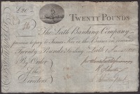 Leith Banking Company, £20, 1 June 1825, serial number 19/480, three manuscript signatures, embossed seal at left,...