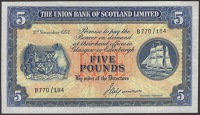 Union Bank of Scotland, £5, 3 November 1952, serial number B770/184, Morrison signature, visible embossing all...