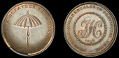 18th Century Tokens, LONDON, Leather Lane, John Hancock, Halfpenny, 1796, large umbrella, rev. jh cypher, edge...