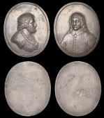 XVI: Later Cromwell Medals, Abraham and Thomas Simon, a pair of uniface cast silver portrait medals, c. 1750,...