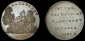 18th Century Tokens, SUSSEX, Battle, Skidmore’s Halfpenny, 1796, ruins of Battle Abbey, rev. battle promissory...