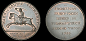 18th Century Tokens, WARWICKSHIRE, Birmingham, Thomas Welch, Penny, 1799, mounted yeoman riding left, warwickshire...