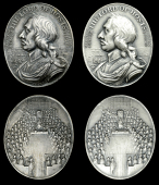 XVIII: Cast Copies, Restrikes and Electrotypes of Medals, Battle of Dunbar, 1650, large silver restrike medals (2),...