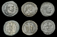 Roman Imperial Coinage, Diocletian, Folles (2), London, laureate bust right wearing imperial mantle and holding...