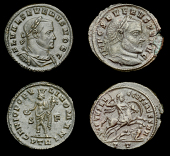 Roman Imperial Coinage, Severus II, Folles (2), Trier, laureate and cuirassed bust right, rev. Genius standing left,...