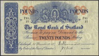 Royal Bank of Scotland, £20, 1 December 1952, serial number F51/37, printed Thomson and Dick signatures, one small...