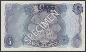 ERROR: Bank of England, John S. Fforde, £5, 9 January 1967, serial number 51A 906001, with severely over-inked...