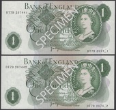 ERROR: Bank of England, John B. Page, £1 (2), 1970, consecutive serial numbers DT79 207441-42, both examples with...