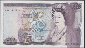 ERROR: Bank of England, John B. Page, £20, 1970, serial number C36 927872, with severe wet ink error on the right...