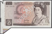 ERROR: Bank of England, John B. Page, £10, 1975, serial number T05 674151, with major shark fin error at low left,...