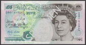 ERROR: Bank of England, Merlyn V. Lowther, £5, 1999, mismatched serial numbers EB61 013942 and EB61 013842,...
