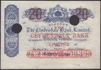 Clydesdale Bank Limited, proof £20, 4 June 1947, no serial number, purple CANCELLED overprint, two large...