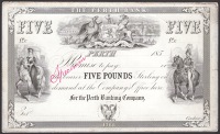 Perth Banking Company, proof on heavy card for £5, 185-, no signatures or serial numbers, red SPECIMEN written in...