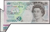 ERROR: Bank of England, Graham E. A. Kentfield, £5, 1990, serial number AD41 529895, with shark fin/extra paper...