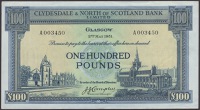 Clydesdale & North of Scotland Bank Limited, £100, 2 May 1951, serial number A 003450, Campbell signature, light...