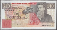Northern Bank Limited, £10, 24 August 1988, serial number B000003, uncirculated, first run and a very low serial...