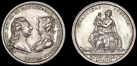 Birth of the Dauphin (Prince Louis Joseph), 1781, a silver medal by B. Duvivier, facing busts of Louis XVI and Marie...