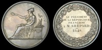 Second Republic, 1849, a silver award medal by B. Andrieu, female figure (France ?) seated right, holding laurel...