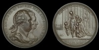 Execution of Louis XVI and Marie Antoinette, 1793, a copper medal by C.H. Küchler, conjoined busts right, rev. the...