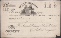 Waterford Bank, for Samuel Roberts, John Roberts & Ambrose Congreve, proof on card for 1 Guinea, 18-, no signatures...