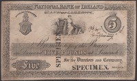 National Bank of Ireland, for Bank of Limerick, proof £5 on card, ND (1835), no signatures or serial numbers, two...